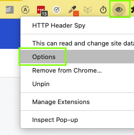 Configure HTTP Header Spy extension