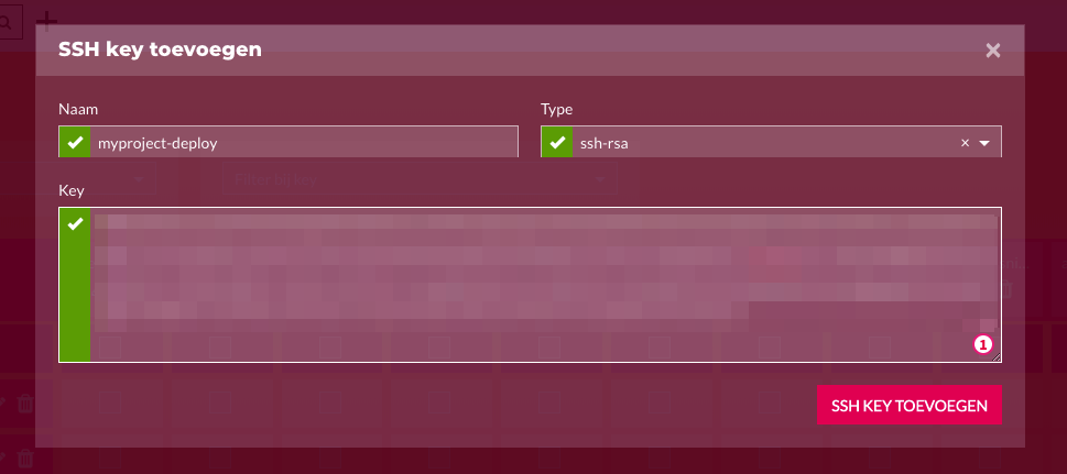 ssh key toevoegen in pack