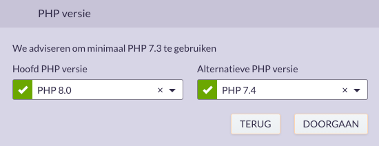 Select PHP version