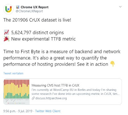 TTFB metric tweet