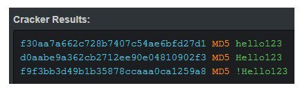 Hashing cracker results